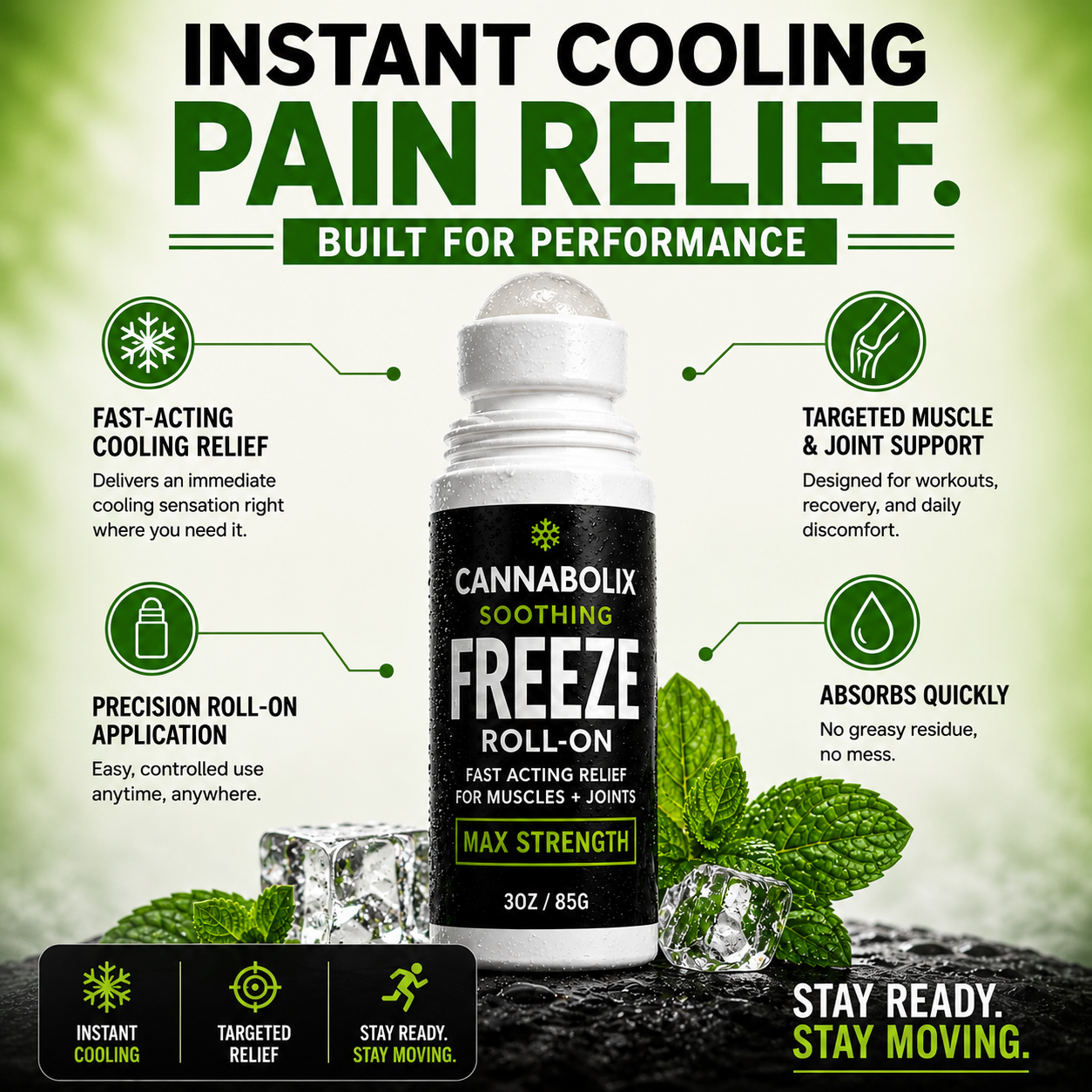 Cannabolix Soothing Freeze Gel - Roll On Essential Oil & Terpene Based Pain Relief Treatment